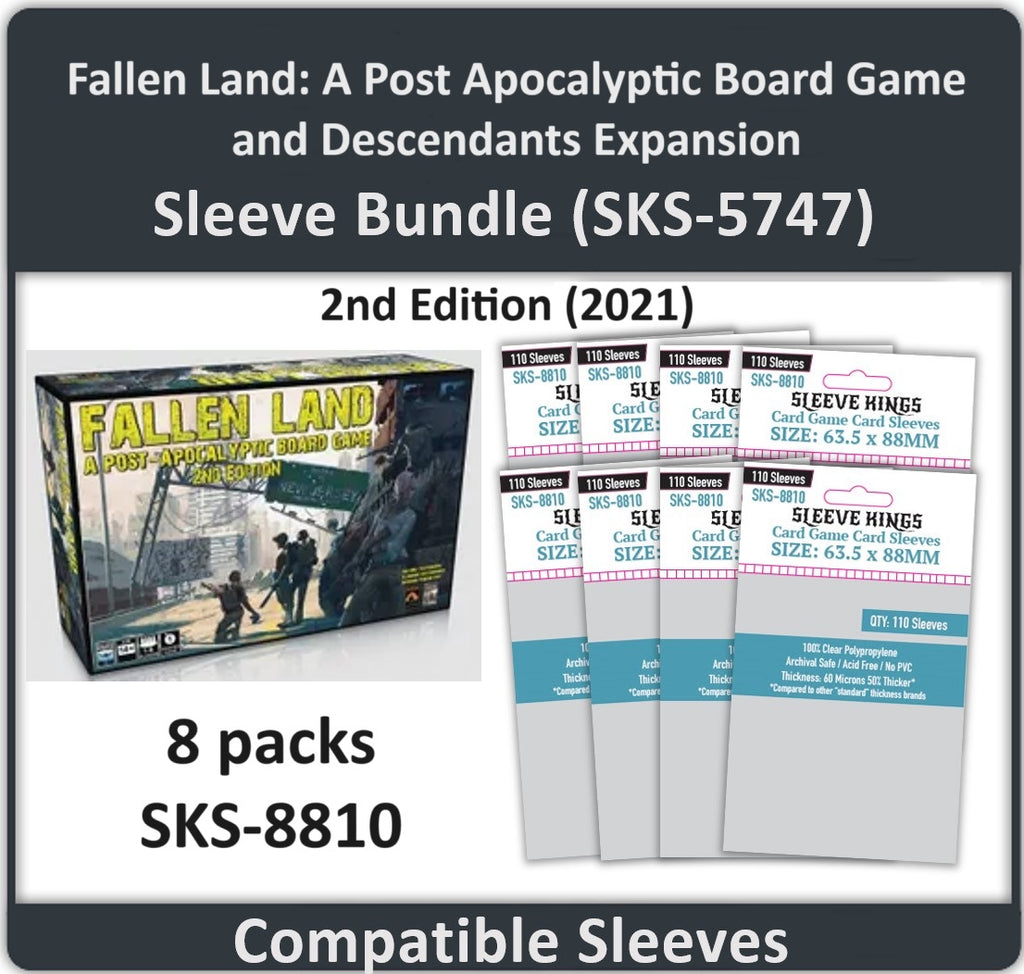 "Fallen Land: A Post Apocalyptic Board Game – 2nd Edition + Descendants" Expansion (2021) Compatible Card Sleeve Bundle (8810 x 8)