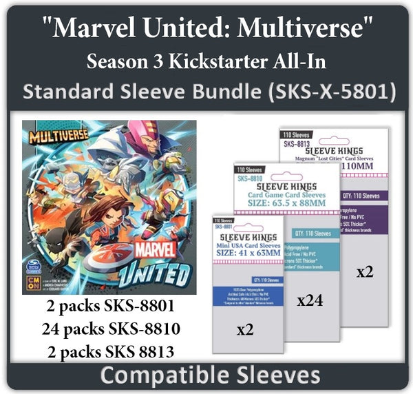 "Marvel United: Multiverse" Season 3 Kickstarter All In Compatible Card Sleeve Bundle (8801 x 2, 8810 x 24, 8813 x 2) "Marvel United: Multiverse" Season 3 Kickstarter All In Compatible Card Sleeve Bundle (8801 x 2, 8810 x 24, 8813 x 2)