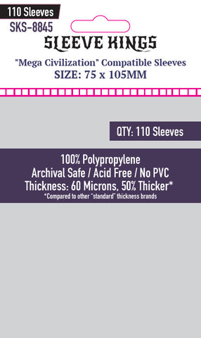 "Mega Civilization" Compatible Sleeves (75x105mm)  110 pack, 60 Micron, SKS-8845