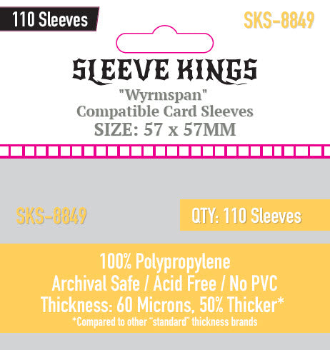 Wyrmspan Compatible Card Sleeves (57x57mm) 110 Pack, 60 Micron, SKS-8849 Wyrmspan Compatible Card Sleeves (57x57mm) 110 Pack, 60 Micron, SKS-8849