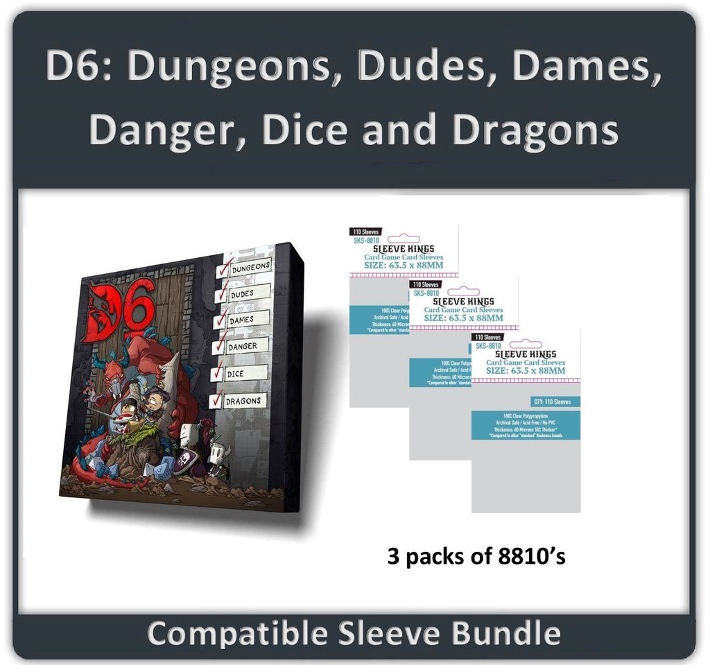 "D6: Dungeons, Dudes, Dames, Danger, Dice and Dragons!" Compatible Sleeve Bundle (8810 X 3)