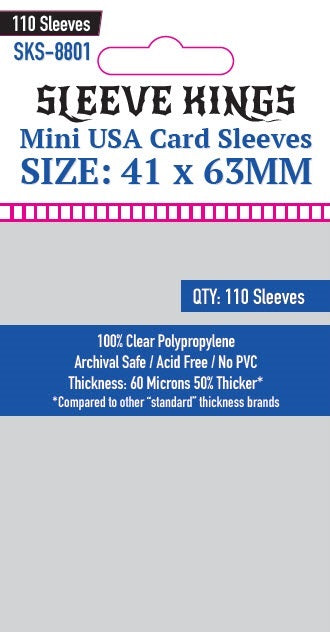 Sleeve Kings Mini USA Game Card Sleeves (41x63mm) 110 Pack, 60 Micron, SKS-8801