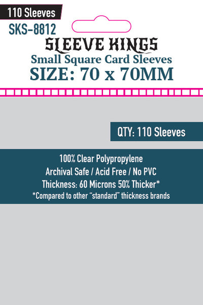 Small Square Game Card Sleeves (70x70mm) 110 Pack, 60 Micron, SKS-8812 sleevekings Small Square Game Card Sleeves (70x70mm) 110 Pack, 60 Micron, SKS-8812 sleevekings