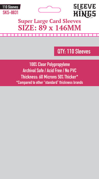 Super Large Game Card Sleeves (89x146mm) 110 Pack, 60 Micron, SKS-8831 sleevekings Super Large Game Card Sleeves (89x146mm) 110 Pack, 60 Micron, SKS-8831 sleevekings
