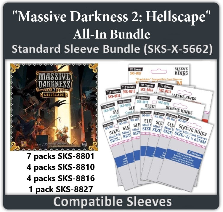 Massive Darkness 2: Hellscape All-In Compatible Sleeve Bundle (8801 X 7 + 8810 X 4 + 8816 X 4 + 8827 X 1) Massive Darkness 2: Hellscape All-In Compatible Sleeve Bundle (8801 X 7 + 8810 X 4 + 8816 X 4 + 8827 X 1)