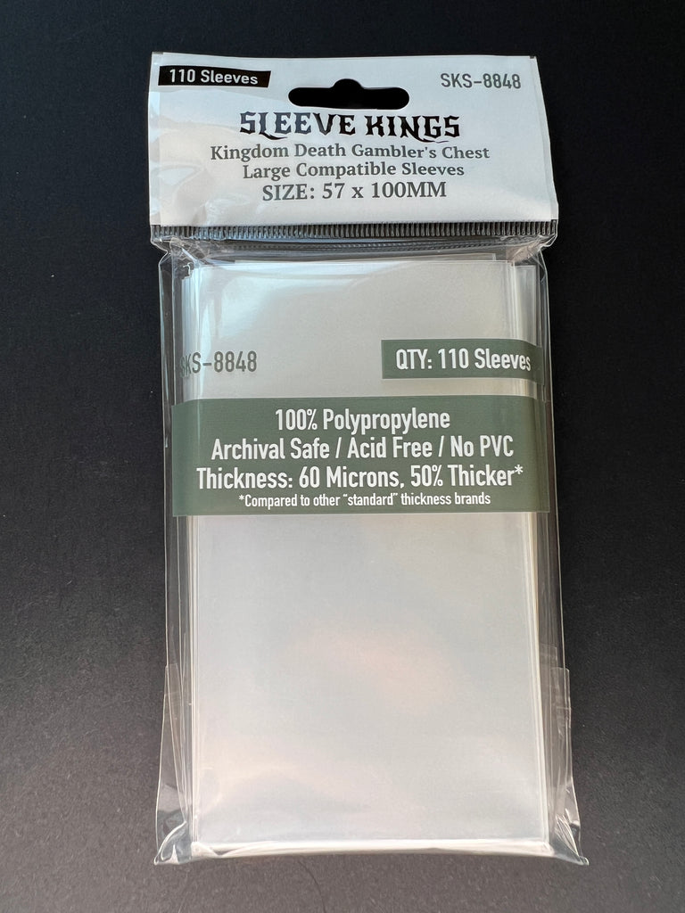 110 x Kingdom Death Gambler's Chest Large Compatible Sleeves (57mm x 100mm) 110 x Kingdom Death Gambler's Chest Large Compatible Sleeves (57mm x 100mm)
