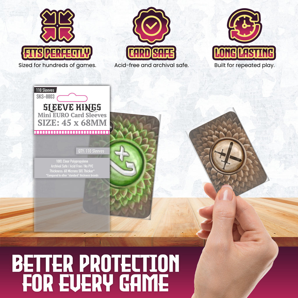 Sleeve Kings Mini Euro Card Sleeves (45x68mm) - 110 Pack, -SKS-8803 sleevekings Sleeve Kings Mini Euro Card Sleeves (45x68mm) - 110 Pack, -SKS-8803 sleevekings