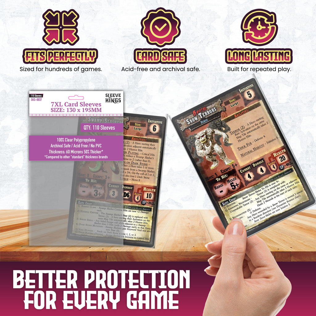 do card sleeves damage cards 7XL Game Card Sleeves (130x195mm) 110 Pack, 60 Micron, SKS-8837 – sleevekings