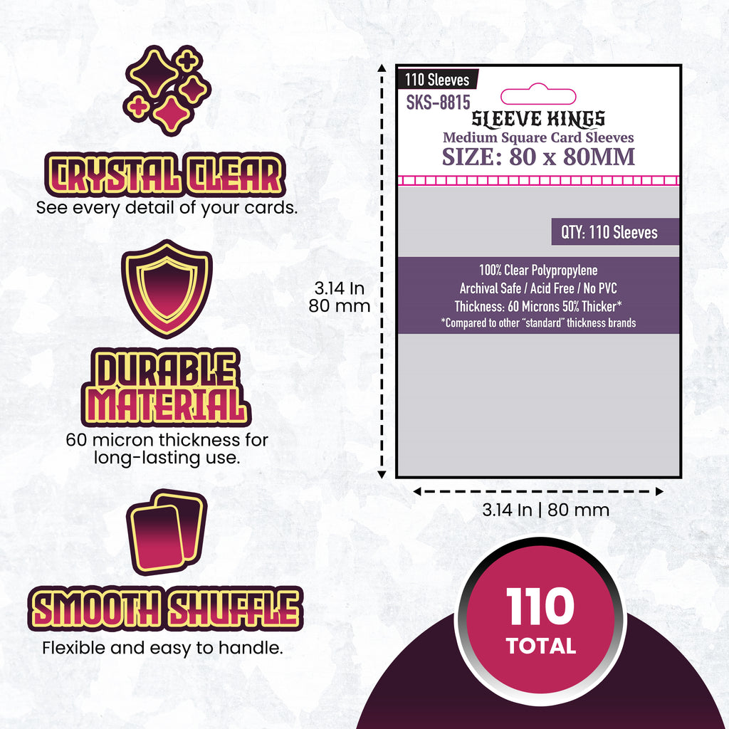 80x80 card sleeves Medium Square Card Sleeves (80x80mm) 110 Pack, 60 Micron, SKS-8815 – sleevekings