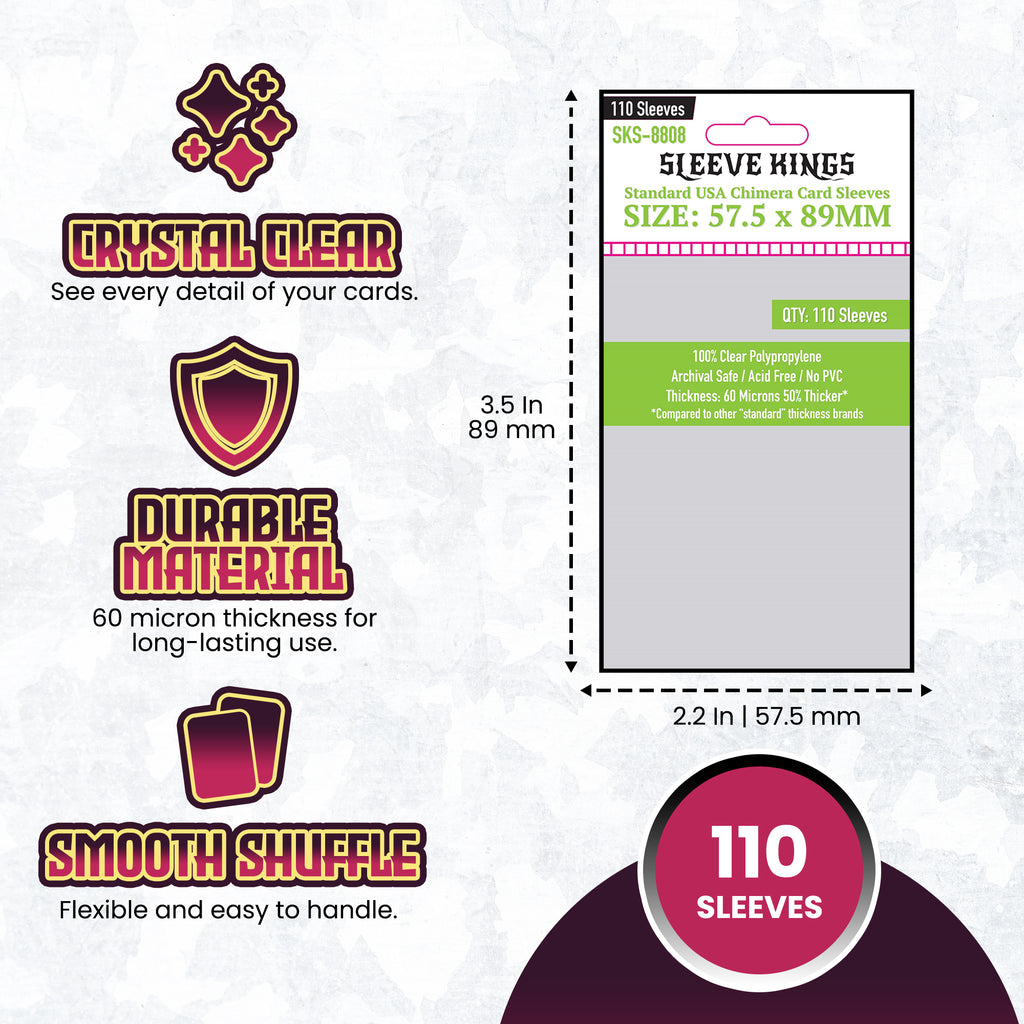 Chimera" Standard USA Card Sleeves (57.5x89mm) 110 Pack, 60 Micron, S sleevekings Chimera" Standard USA Card Sleeves (57.5x89mm) 110 Pack, 60 Micron, S sleevekings