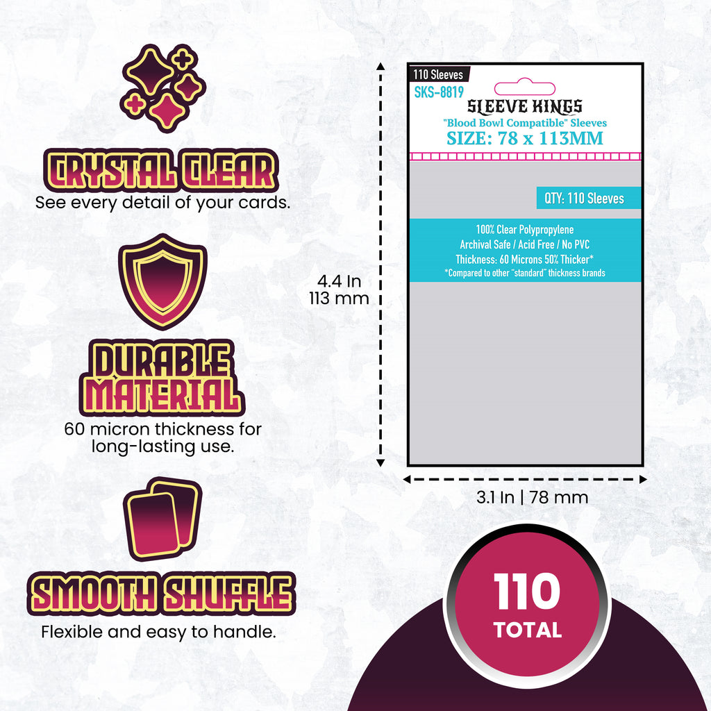 Sleeve Kings Card Sleeves: Blood Bowl Compatible (78x113mm, 110 Count)