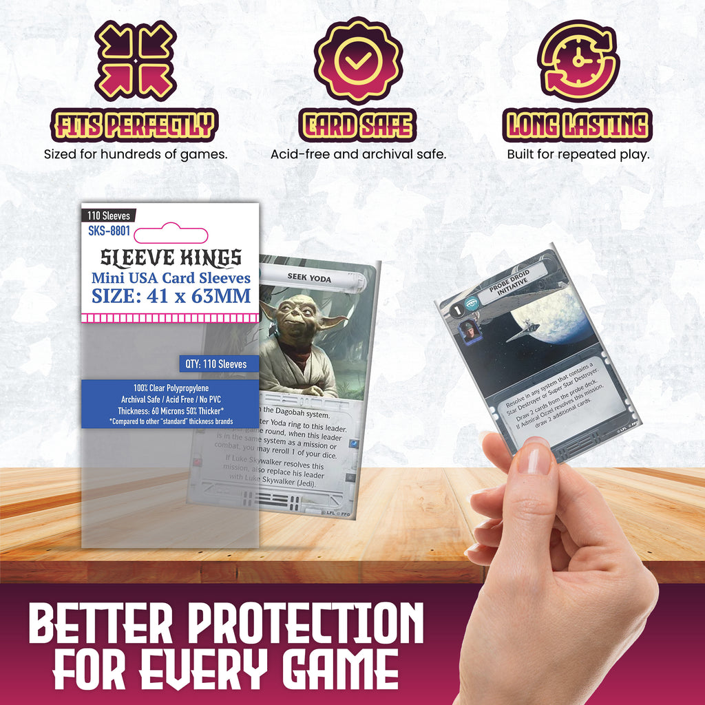 Sleeve Kings Mini USA Card Sleeves (41x63mm) - 110 Pack, -SKS-8801 sleevekings Sleeve Kings Mini USA Card Sleeves (41x63mm) - 110 Pack, -SKS-8801 sleevekings