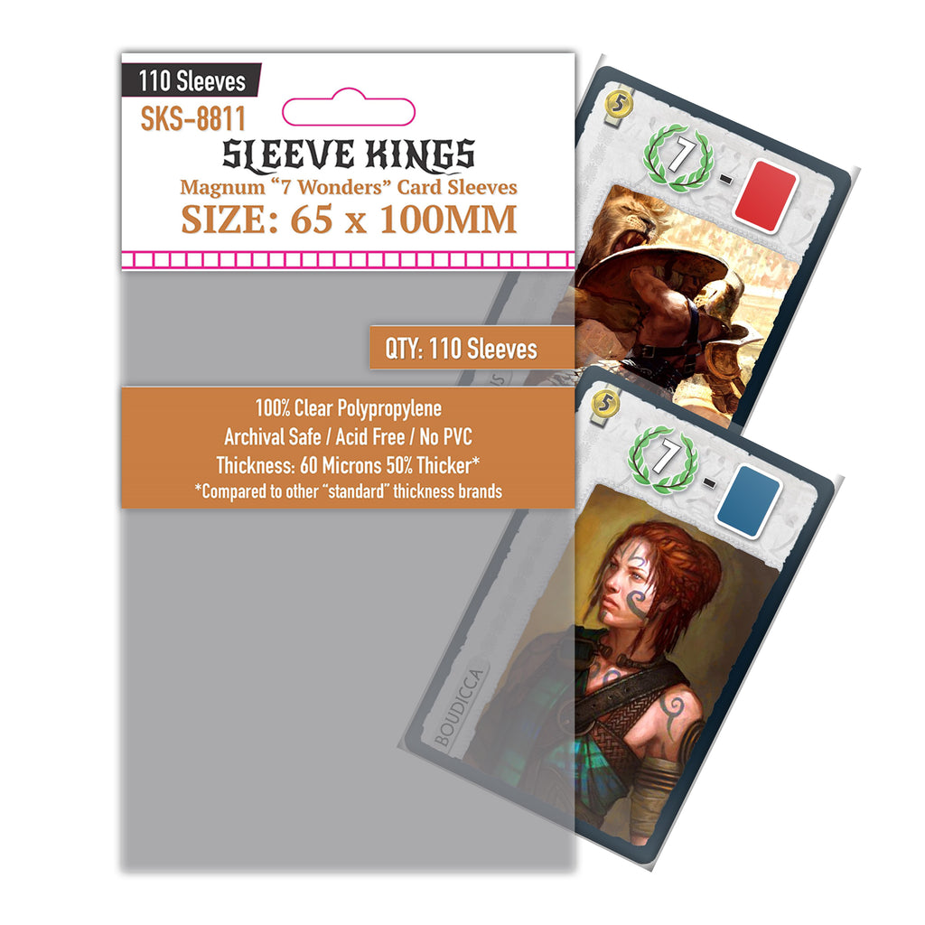 wow tcg card sleeves 7 Wonders" Magnum Card Sleeves (65x100mm) 110 Pack, 60 Micron, SKS-88 – sleevekings