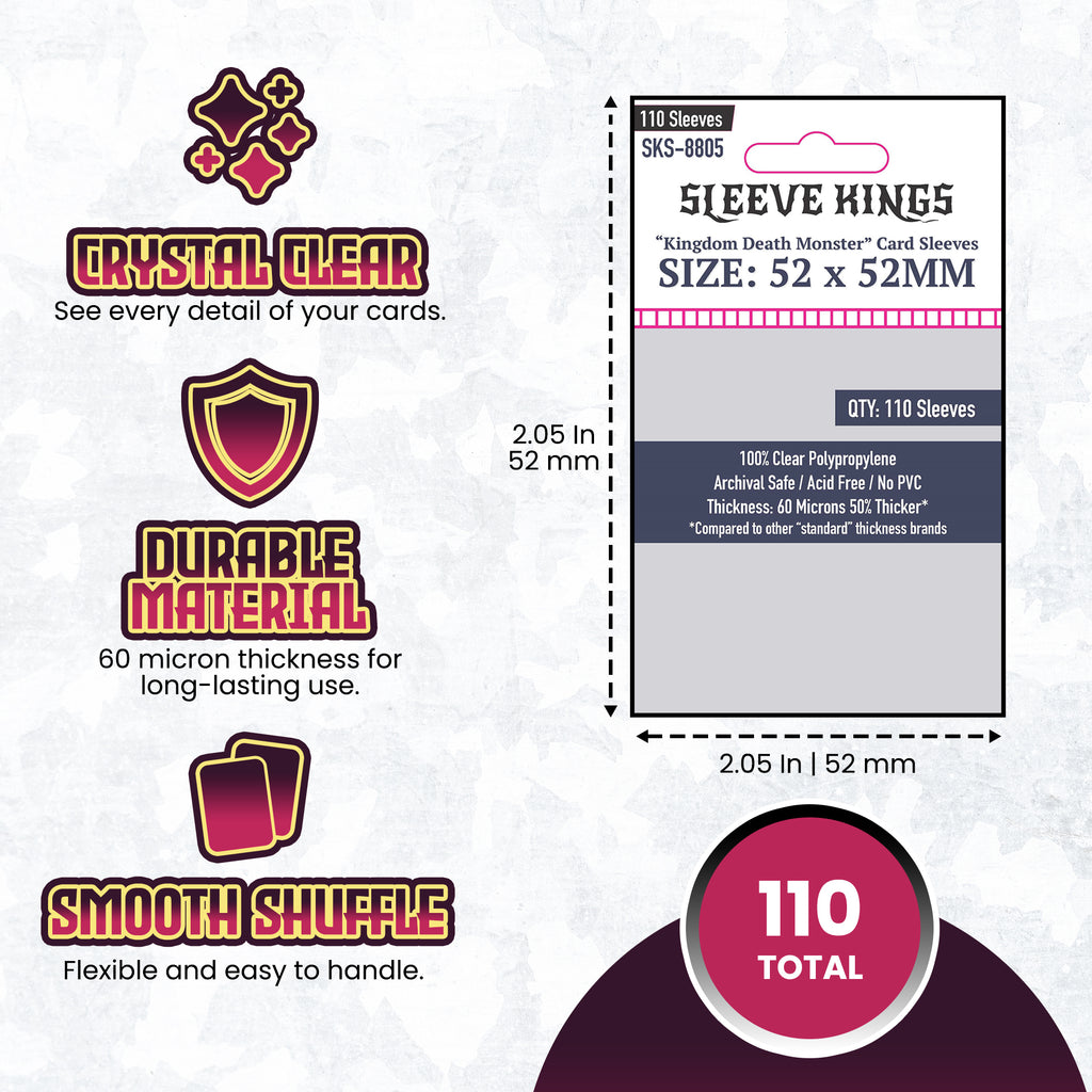 52x52 card sleeves Kingdom Death Monster" Game Card Sleeves (52x52mm) 110 Pack, 60 Micro – sleevekings
