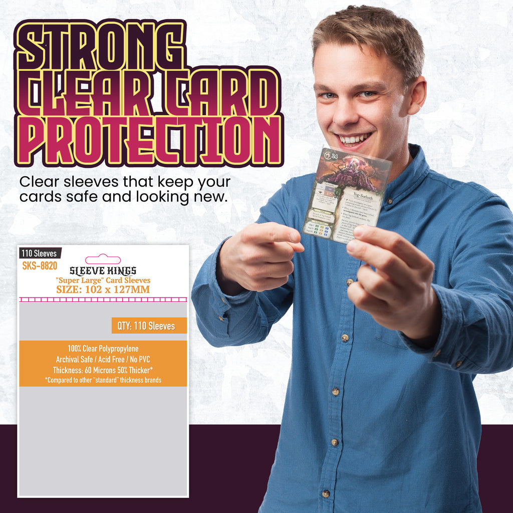 Super Large Game Card Sleeves (102x127mm) 110 Pack, 60 Micron, SKS-882 sleevekings Super Large Game Card Sleeves (102x127mm) 110 Pack, 60 Micron, SKS-882 sleevekings
