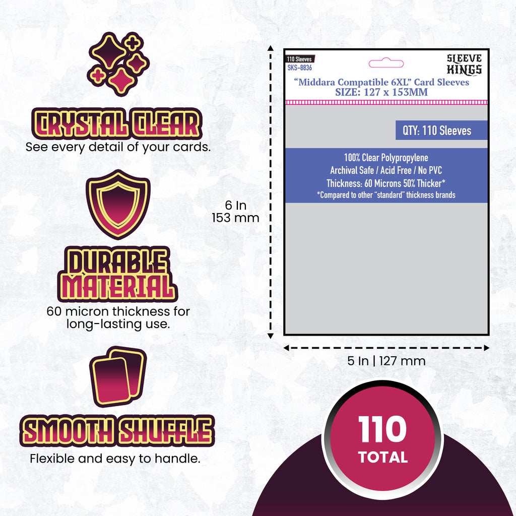 middara card sleeves 110 x Middara Compatible 6XL Sleeves (127mm x 153mm)