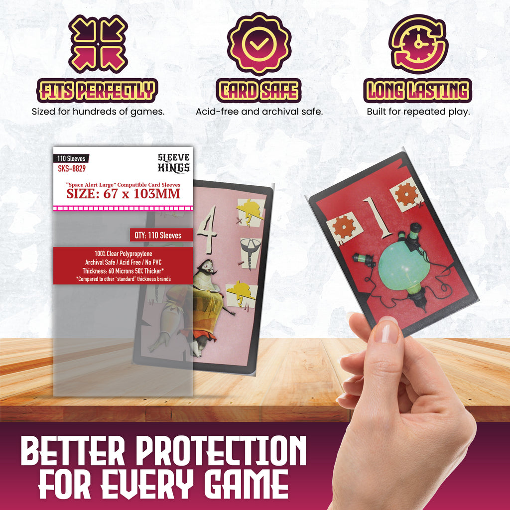 Sleeve Kings Card Sleeves: Space Alert Compatible, Large (67x103mm, 110 Count)