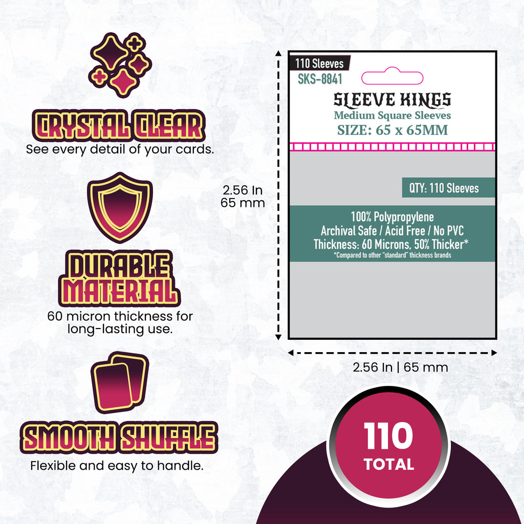 Sleeve Kings 110 Medium Square Card Sleeves 80 x 80 mm 8815 fundas protectoras de cartas - UGI GAMES & TOYS Sleeve Kings 110 Medium Square Card Sleeves 80 x 80 mm 8815 fundas protectoras de cartas - UGI GAMES & TOYS