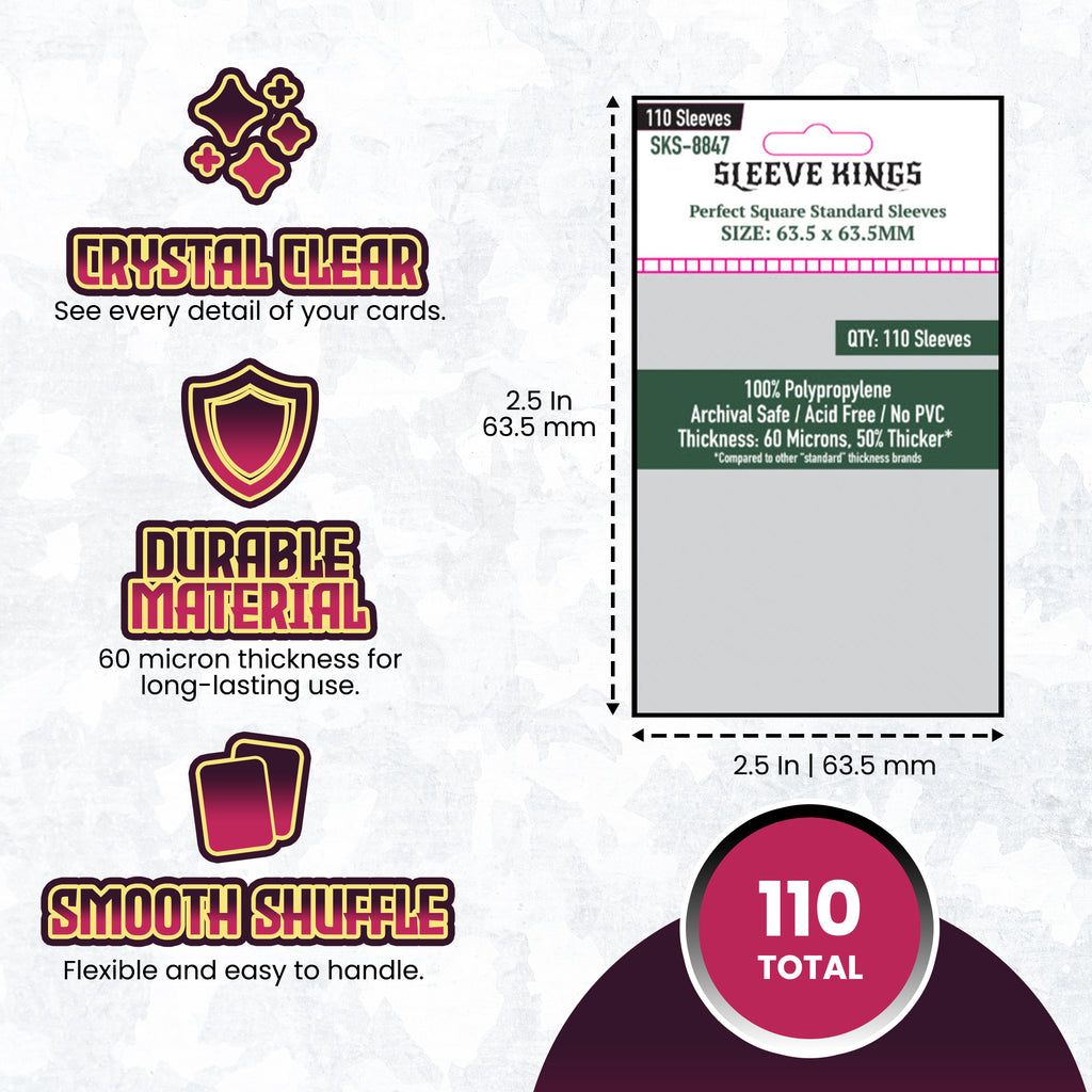 63x63 card sleeves Perfect Square Standard Sleeves (63.5x63.5mm) 110 Pack, 60 Microns, SKS-8847