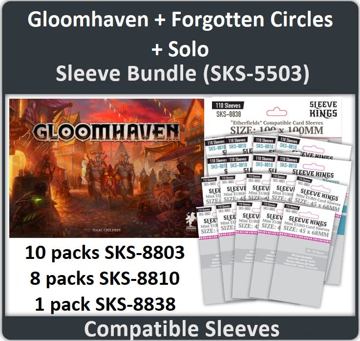 "Gloomhaven + Forgotten Circles + Solo" Compatible Sleeve Bundle (8803 X 10 + 8810 X 8 + 8838 X 1)