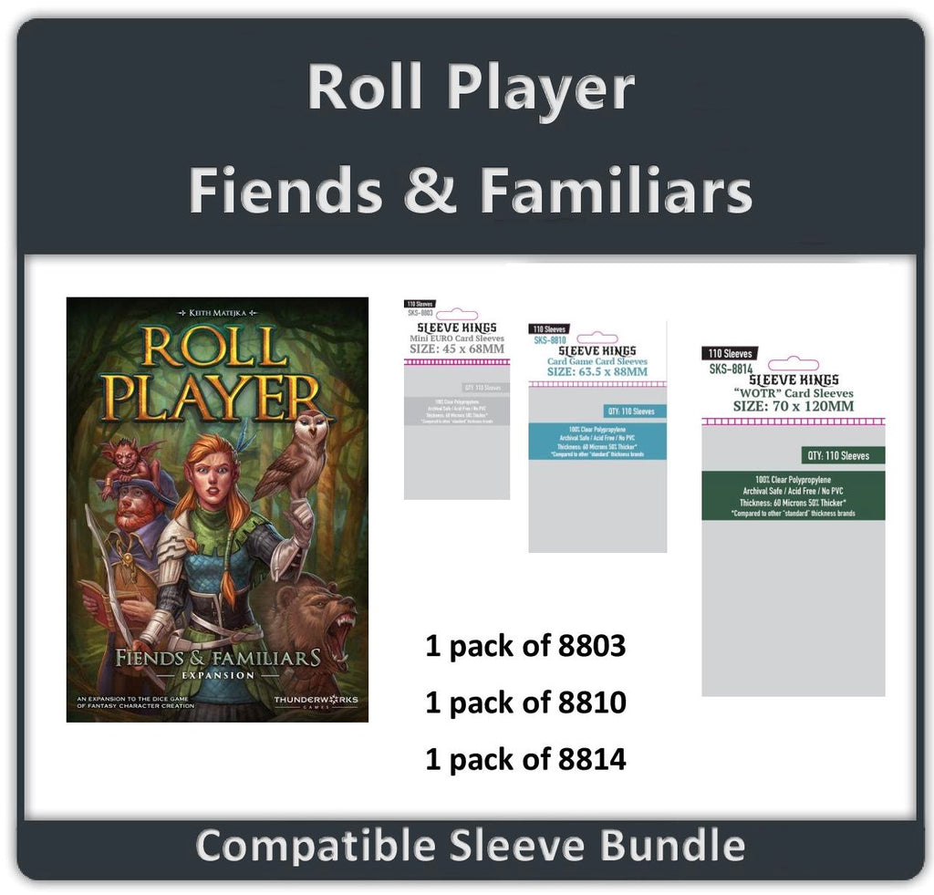 "ROLL PLAYER - Fiends & Familiars" Expansion Compatible Sleeve Bundle (8803 X 1 + 8810 X 1 + 8814 X 1) "ROLL PLAYER - Fiends & Familiars" Expansion Compatible Sleeve Bundle (8803 X 1 + 8810 X 1 + 8814 X 1)