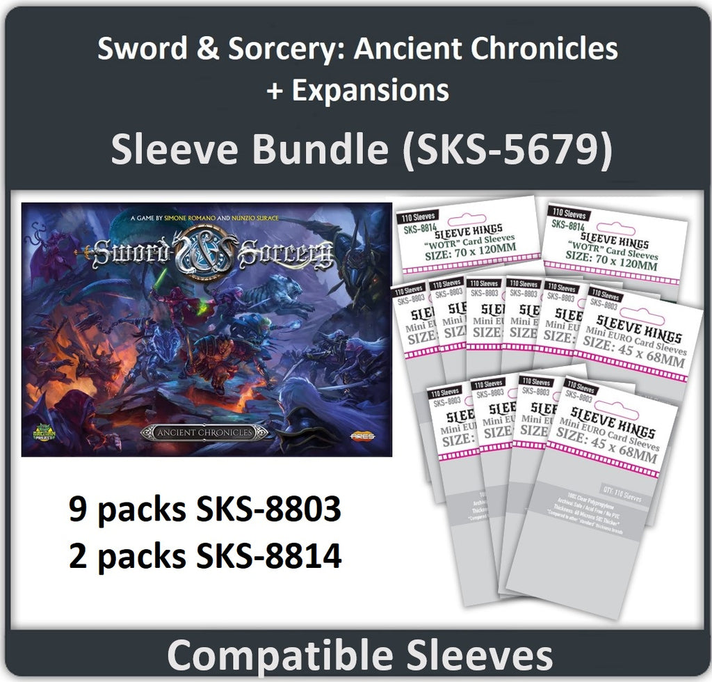 "Sword & Sorcery: Ancient Chronicles" + Expansions Compatible Sleeve Bundle (8803 X 9 + 8814 X 2 )