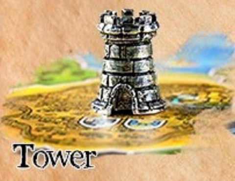 Player Token: Tarnished Silver Color Tower In Metal Alloy