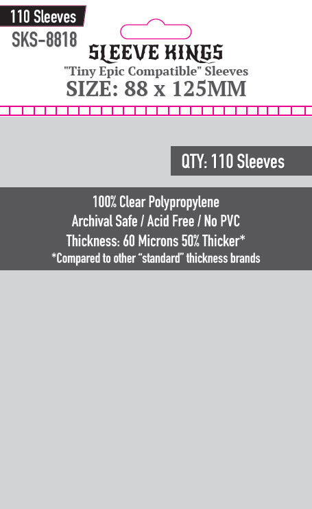 Sleeve Kings Card Sleeves: Tiny Epic Compatible 88x125mm, 110 / Pack Sleeve Kings Card Sleeves: Tiny Epic Compatible 88x125mm, 110 / Pack